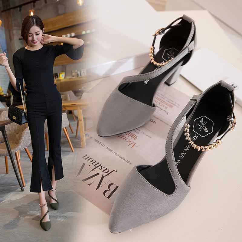 one-line buckle single shoes